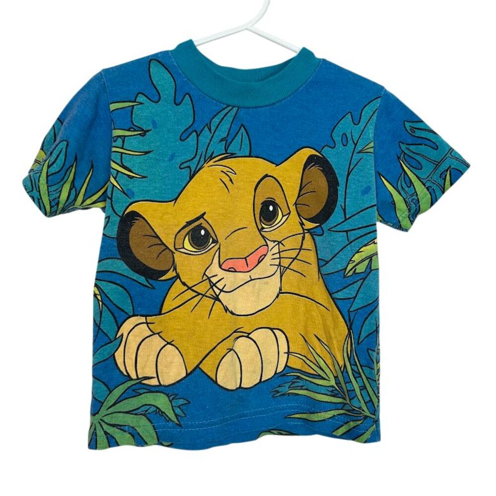 VTG 90s Lion King Simba T Shirt 4T Disney All Over Print Rare Leaf Jungle